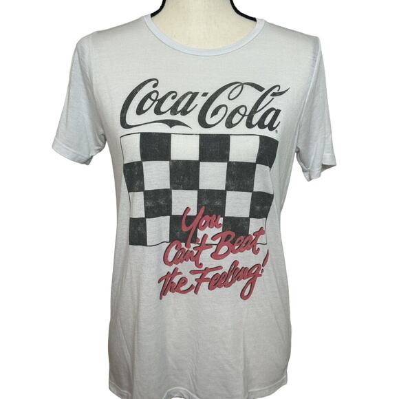 Coca Cola Women’s M Graphic T-Shirt White Short Sleeve Checkered - Picture 4 of 4